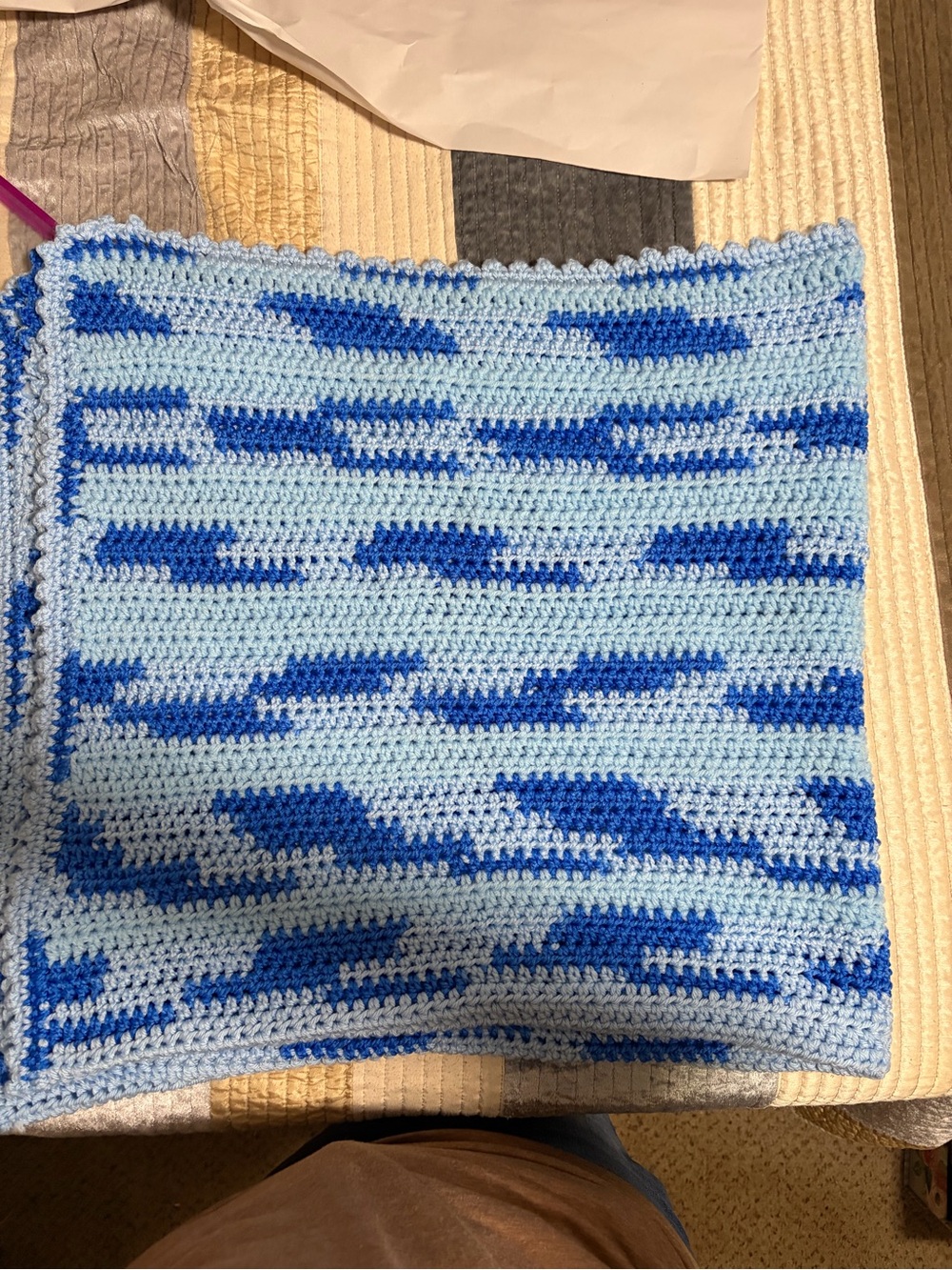 Handmade Light Blue and Royal Blue Crochet Throw Blanket - Cozy Accent